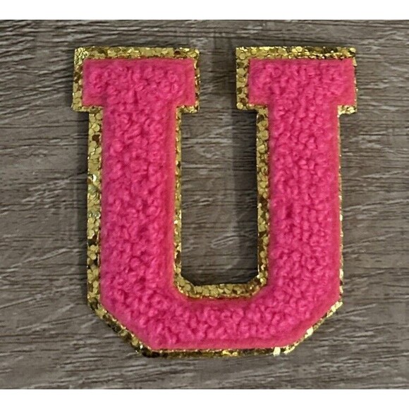 Mixed Lot of 15 Iron/Glue On 2” Chenille Letter Patch With Gold Glitter Trim - Picture 13 of 15